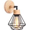 iDEGU Lampada da Parete Interno Vintage 16cm Applique da Parete in Legno Metallo Design Gabbia Industriale Luce E27 Regolabile Plafoniera Lampada a Muro per Cucina Camera da Letto (Tipo-D Nero)