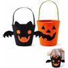 FIMWOLZ 2 Secchielli Halloween Feltro (Zucca e Pipistrello), Manico Rinforzato Riutilizzabile, Sacchetti Halloween Caramelle Sicuri per Bambini Struttura Stabile Anti-Ribaltamento per Trick-or-Treat