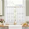 TOPICK Tenda Corta Velo Antivento 90L x 75A cm 2 Pezzi Bianco Ricamo Grigio | tende da cucina bistrò con tunnel Stile Campestre per Finestra Armadio Lavabo Camera semitrasparenti