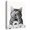Alptiny Murale da bagno con gatto con carta igienica, 30 x 40 cm, stampa su tela incorniciata con cornice in legno di pino, divertente decorazione da bagno con , stampa HD non stinge e resistente all'umidità