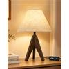 OUTON Lampada da Tavolo con Treppiede, Lampada da Comodino, Legno Nero | 37 cm, Attacco E27, Lampadina LED 6W Inclusa, Dimmerabile, Timer 30/60/120 min, Paralume in Lino, Base Nera