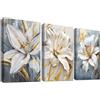 Generico Set 3 Quadri su Tela con Cornice Gigli Bianchi e Grigi Dorati | Stampa Floreale Beige, 40x60 cm x3, Soggiorno e Camera, Dettagli Dorati, Design Moderno