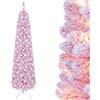 LIFEZEAL Albero di Natale Artificiale Slim con 392/523 Rami, Rosa, 180 cm | Albero di Natale Innevato con 140/190 Luci LED Bianco Caldo, Base in Metallo Pieghevole, Christmas Tree per Casa Ufficio