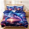 BNREDA Copripiumino tartaruga 135x200,Set di biancheria da letto con animali marini 3D,con motivo a delfino, pesce tropicale, corallo, per adulti e bambini (C, 135x200cm)