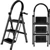 OHMG Scaletta in acciaio a 3 gradini Sgabello a piedi pieghevole scala con piedi antiscivolo max 150 kg, scala pieghevole con gradini e piedi antiscivolo, carico 150 kg