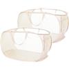 Abiyou 2 Pezzi Cesto Portabiancheria Pop Up,Cesto Portatile In Rete,Cesto Portabiancherias Con Manici Tasche Laterali,Adatto Per Bagno,Camera Da Letto,Lavanderia(Beige)