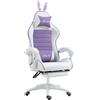 BellaFurn Sedia da gaming con poggiapiedi e supporto lombare | Colore: Lilla | Dimensioni: 63x65x136-142 cm