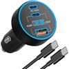 Dripio Caricabatterie da 130W, con 3 porte, display LED, compatibile con 12V-24V, inclusi cavo USB-C da 1 metro