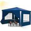Izrielar Tenda da 3 x 3 m per esterni, blu, impermeabile, con 4 pannelli laterali e finestre, per giardino, feste, matrimoni e bancarelle