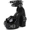 Frankie Hsu Goth Sexy Chunky Platform High Heel Sandal, Nero Vernice Argento Bukle Rivetti Dark Gothic, Punk Y2K Hot Girl Big Large Size Scarpe alla caviglia per donne uomini