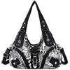 Angel Kiss Angelkiss Women Multiple Pockets Purses and Handbags Washed Leather, Two Top Zippers Closure