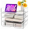 StowBin 4 Vassoi Per Lettere In Acrilico, Qualità Premium, Trasparenti, Impilabili | Organizer Scrivania Versatile - Portadocumenti A4, Lettere, Libri, Fatture, iPad - Grande Capacità, Casa, Ufficio