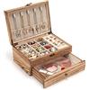 Pinzoveco Portagioie in legno rustico per orecchini, anelli, collane, stile fattoria, portagioie e organizer (colore legno