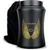 CHIEMOT Grande urna funeraria per ceneri di adulti, fino a 99,7 kg, decorata con ali d'angelo e scritta "In Loving Memory", con sacchetto di velluto, nero
