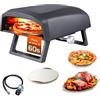 Avilia Forno Pizza a Gas con Piatto Rotante 360 Gradi 64x44x31,5cm - in Acciaio Inox Resistente con Doppio Bruciatore 4000W con Gambe richiudibili e Regolatore a gas di 1 metro