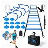 Hanured Set di Attrezzature per Allenamento di velocità di agilità,Set Completo con Scala di coordinazione 6m,4 Ostacoli, 10 Coni di velocità, Paracadute da Corsa,per Allenamento di coordinazione