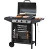 Avilia Barbecue a Gas 3 Fuochi Thomas, Acciaio Nero | BBQ da Esterno, Griglia Inox, Termometro, Cappa, Accensione Piezoelettrica e Ruote, Compatto e Potente