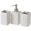 BAKAJI Set 3 Pezzi da Bagno Ceramica Dispenser Porta Spazzolini Bicchiere Bianco Silver