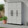 Dmora - Armadio da esterno Nandrin, Mobile porta scope, Armadietto da esterno 3 ante, 100% Made in Italy, 102x37h169 cm, Grigio chiaro e Nero, Finitura quadri