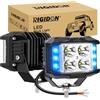 RIGIDON 2x faro da lavoro led, 4 pollici 35W 3500lm strobo blu bianca | 12V 24V, luce lampeggiante di emergenza, barra led fuoristrada, per auto trattore escavatore camion SUV ATV 4x4, impermeabile