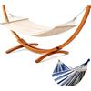 BELONID Amaca Doppia con Supporto in Legno, Portata 200 kg (Blu) | Altezza regolabile, 320×120×120 cm, legno massello di pino, telaio arcuato stabile, giardino, terrazzo, balcone