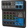 micfuns Mini Console Audio DJ Mixer Sound Board, Sistema a 5 Canali | Alimentazione Phantom 48V, Bluetooth, USB, MP3, Stereo