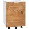 HOMCOM Mobile archivio su ruote 2 cassetti bianco/legno naturale | Serratura, armadietto sotto scrivania, barre appendiabiti regolabili A4 e Letter, per uso domestico