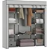 HOMCOM Armadio pieghevole porta abiti 150x43x162,5 cm Grigio chiaro | Binario Sospensione, Armadio in Tessuto, Organizzatore per Vestiti, Ripiani, Copertura in Tessuto, per Camera da Letto