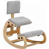 HOMCOM Sedia inginocchiata ergonomica con schienale, basculante in velluto a coste e betulla, supporto ginocchia ampio, per casa/ufficio, grigio chiaro