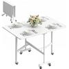 HOMCOM Tavolo mobile con ribalta e 6 ruote con freni 47.2 bianco | Tavolo da pranzo pieghevole, cucina mobile, per piccoli spazi.