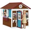 Outsunny Casetta gioco legno finestra porta Marrone scuro | Mensola per fiori, Vaso per piante, Casetta da giardino, per bambini 3-8 anni