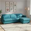 Dmora Divano Letto con Penisola Pina 260x160 cm Azzurro Sfoderabile Contenitore, Idrorepellente Multiposizione Trasformabile in Letto Made in Italy