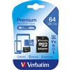 Verbatim Scheda di memoria Verbatim Micro SD XC 64GB Premium V10 U1 90MB/s 600x con adattatore SD