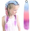 REEKNOKOL Capelli intrecciati arcobaleno, extension sintetiche da 26 pollici per trecce, code di cavallo colorate per ragazze e donne (Blu/Rosa/Viola)