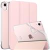 MoKo Cover per iPad mini 7a(A17 Pro)/6a 8,3 2024/2021, Rosa Trasparente | iPad Cover in TPU e Pelle PU Semi-Trasparente Sostegno Supporto Sottile con Morbido TPU Cover con Auto Svegliati/Sonno