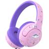 iClever BTH27 - Cuffie per bambini dai 2 anni in su, certificate CPC, volume sicuro limitato 75/80 dBA, 74 ore di riproduzione, Bluetooth 5.4, senza BPA, cavo AUX per bambini Bluetooth per iPad da