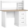 HOMCOM Scrivania per computer 120x55 cm con 3 cassetti e ripiani aperti, Rovere e Bianco | Aosom Italy