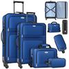 KESSER® Set di 4 valigie da viaggio in tessuto, con serratura TSA a 3 cifre, ruote a 360° e manico telescopico, borsa per cosmetici, bagaglio a mano, valigia leggera e grande, Blu, Small, Medium