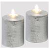 Flair Flower Set di 2 candele a LED, bianco caldo, in vera cera, argento, 10 x 7,5 cm, decorazione a pilastro, corona dell'Avvento