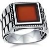 Bling Jewelry Personalizza anello stile retrò fascia banda onice nera agata rossa gemma quadrata chevalier per uomo argento sterling 925 pesantemente ossidato fatto a mano in Turchia
