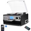digitnow! Giradischi DIGITNOW! con Bluetooth, giradischi USB e funzione di codifica, lettore CD classico con radio FM e lettore cassette, 3 velocità, 33/45/78 giri al minuto, altoparlanti integrati