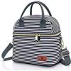 Hafmall Borsa Termica Porta Pranzo Piccola Doppio Strato, Borsa Frigo Tracolla per Donna e Uomo, Lunch Bag Impermeabile per Ufficio e Scuola, A Righe