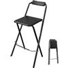 Spetebo Sgabello pieghevole nero portata fino a 110 kg - 95 x 50 cm - Sgabello pieghevole in legno con seduta in legno e sicurezza pieghevole - Sedia da bar per bar e banconi con schienale