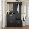 SUKY Armadio moderno e compatto, armadio guardaroba e scarpiera, armadietto d'ingresso, scaffale multifunzionale con specchio, 110 L x 33 L x 185,5 H (cm) (nero)