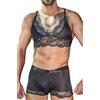AIEOE Set di biancheria intima da uomo, in pizzo, da uomo, trasparente, reggiseno e slip, a vita bassa, in rete, 2 pezzi