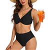 AOOSA Set Bikini a Vita Alta Donna, Costume da Bagno con Nodo sul Davanti | Costume da Bagno Imbottito a 2 Pezzi con Scollo a V, Costume da Bagno con Volant e Effetto Contenitivo