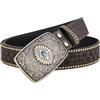 OBASDFD Cintura In Pelle Con Borchie Western - Cowboy Cowgirl, Fibbia Turchese Intarsi, Motivo Floreale In Rilievo For Donna E Uomo, Larghezza 38 Mm