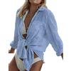 Niwicee Copricostume Donna Mare Camicia Lunga Donna Vestito Copricostume, Camicetta Scollo a V Camicia in Cotone, Camicie con Nodo Casual Bikini Cover up per Piscina Mare Estate Vacanza