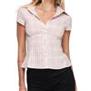 ensswliz Camicette da donna con bottoni Y2k Slim Fit bavero colletto a maniche corte | Camicia da donna stile francese con bottoni, Y2k Slim Fit, giallo bianco blu a righe a maniche corte elegante camicia da