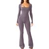 ORANDESIGNE Tuta a Manica Lunga da Donna Tuta Intero Donna Sexy Tutina con Scollo Quadrato Tinta Unita Un Pezzo di Pagliaccetto e Pantaloni Aderente